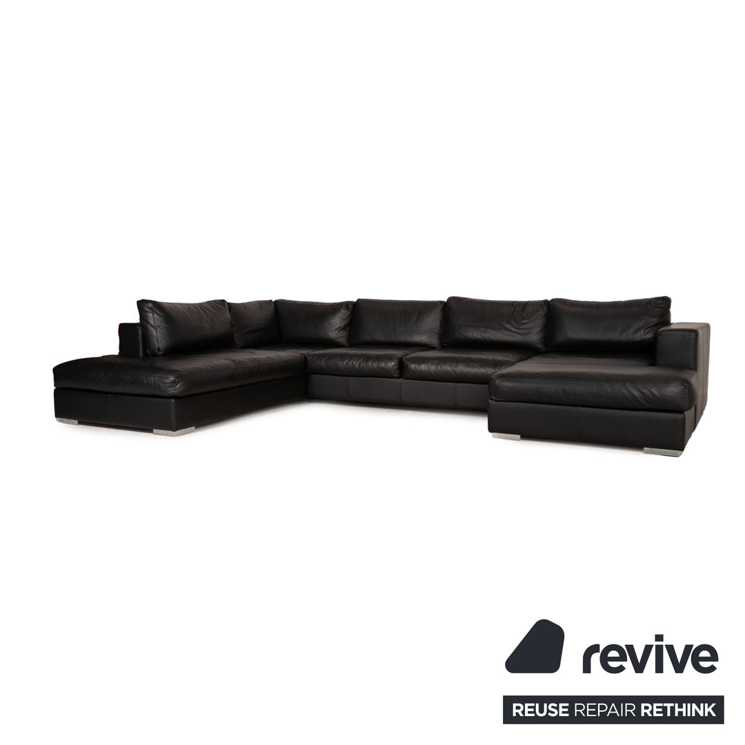 BoConcept Cenova leather corner sofa black sofa couch incl. footstool