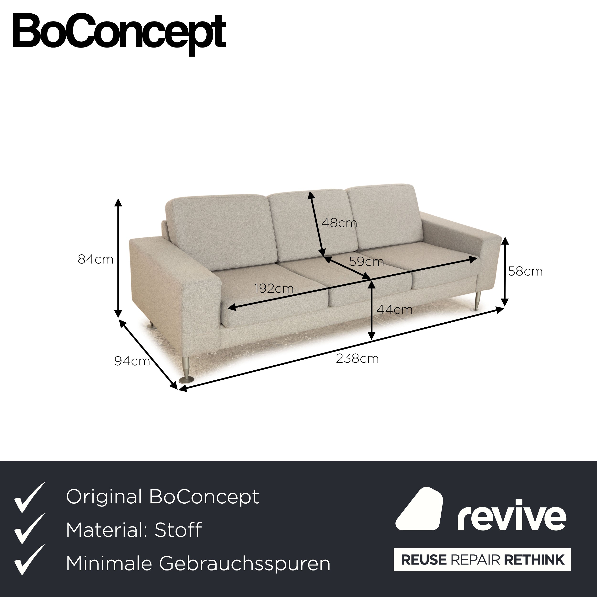 BoConcept Indivi Fabric Three-Seater Gray Sofa Couch