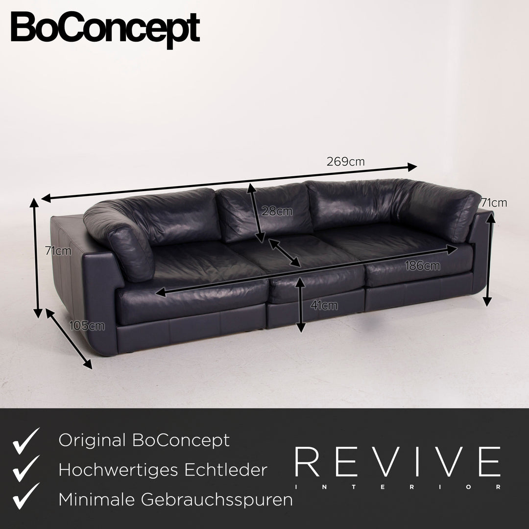 BoConcept Largo Leather Sofa Set Blue Three Seater Stool #15219