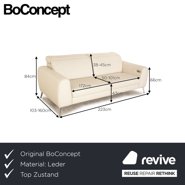 BoConcept Madison Leder Dreisitzer Creme Weiß elektrische Funktion Relaxfunktion