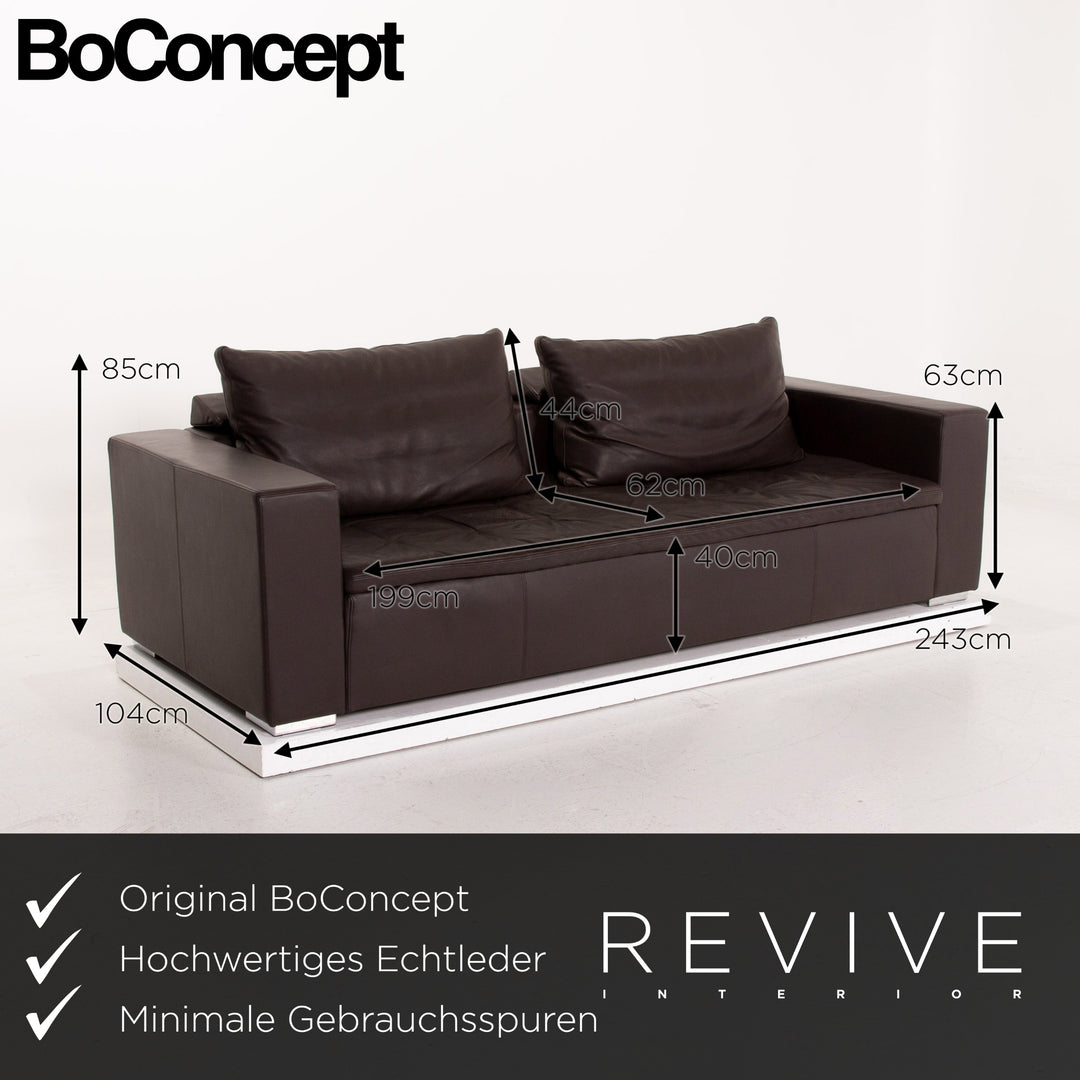 BoConcept Mezzo Leather Sofa Brown Dark Brown Three Seater Couch #15498