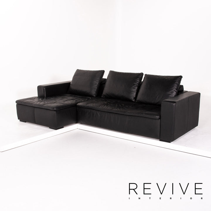 BoConcept Mezzo Leder Sofa Garnitur Schwarz 1x Ecksofa 1x Hocker #13788