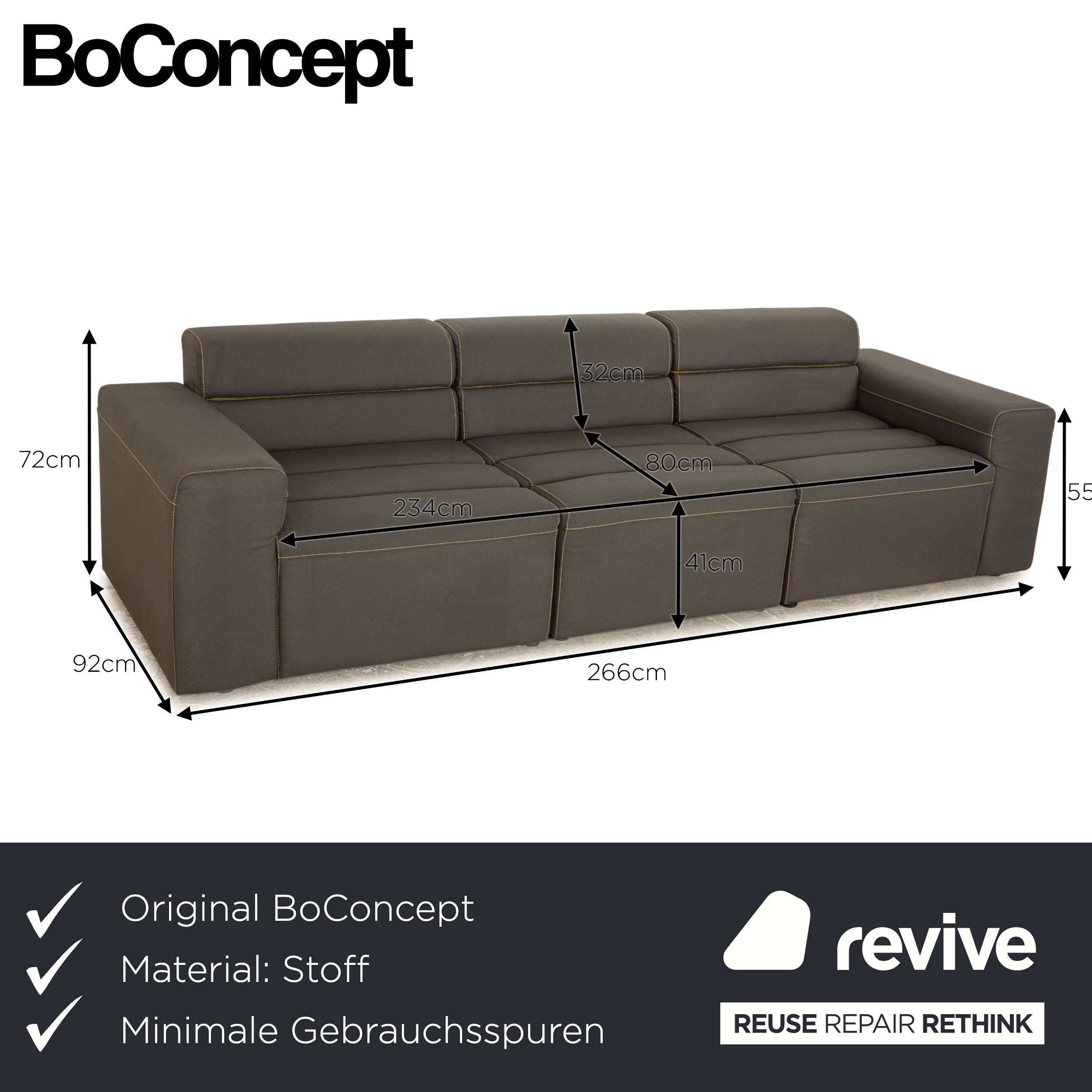 BoConcept Smartville Fabric Three Seater Gray Sofa Couch