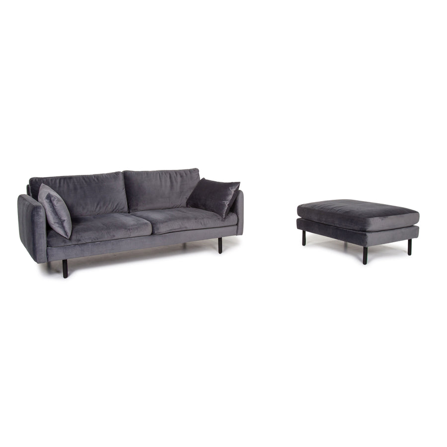 Bolia Scandinavia Remix Samt Stoff Sofa inkl. Hocker Graublau Sofaset Zweisitzer Ottoman Couch Skandi #14369