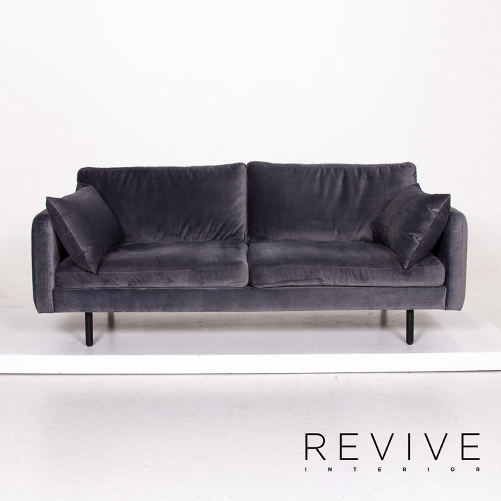 Bolia Scandinavia Remix Samt Stoff Sofa inkl. Hocker Graublau Sofaset Zweisitzer Ottoman Couch Skandi #14369