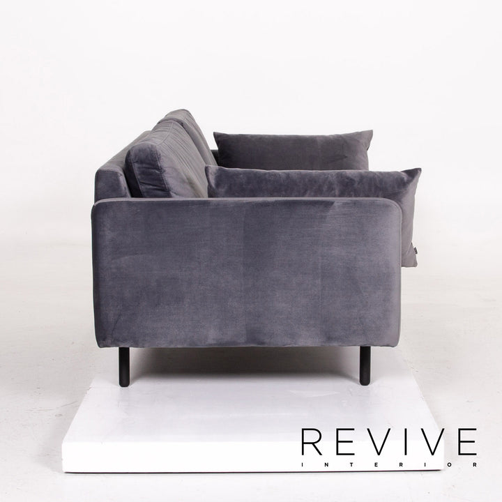 Bolia Scandinavia Remix Samt Stoff Sofa inkl. Hocker Graublau Sofaset Zweisitzer Ottoman Couch Skandi #14369