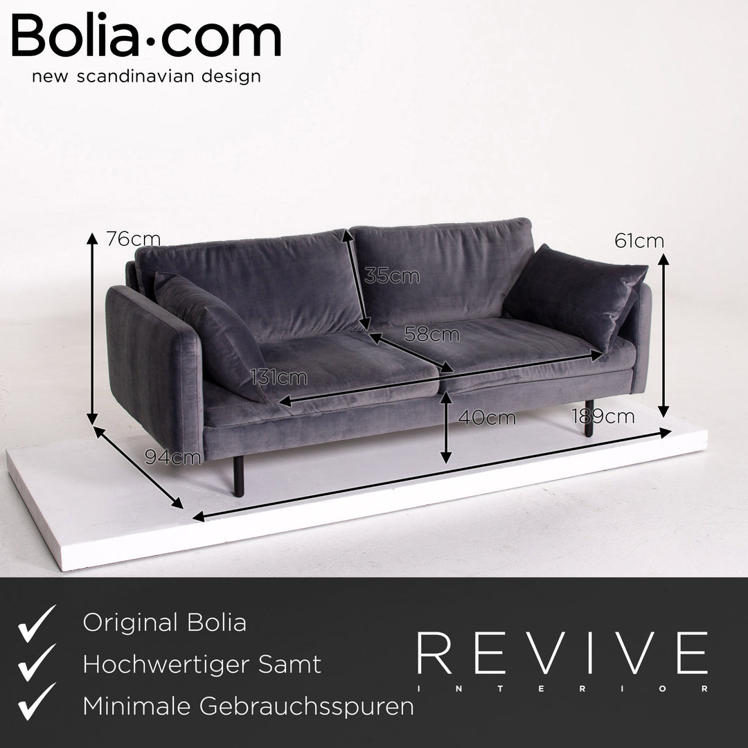 Bolia Scandinavia Remix Samt Stoff Sofa inkl. Hocker Graublau Sofaset Zweisitzer Ottoman Couch Skandi #14369