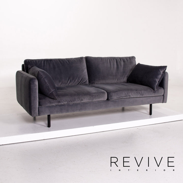 Bolia Scandinavia Remix Samt Stoff Sofa inkl. Hocker Graublau Sofaset Zweisitzer Ottoman Couch Skandi #14369
