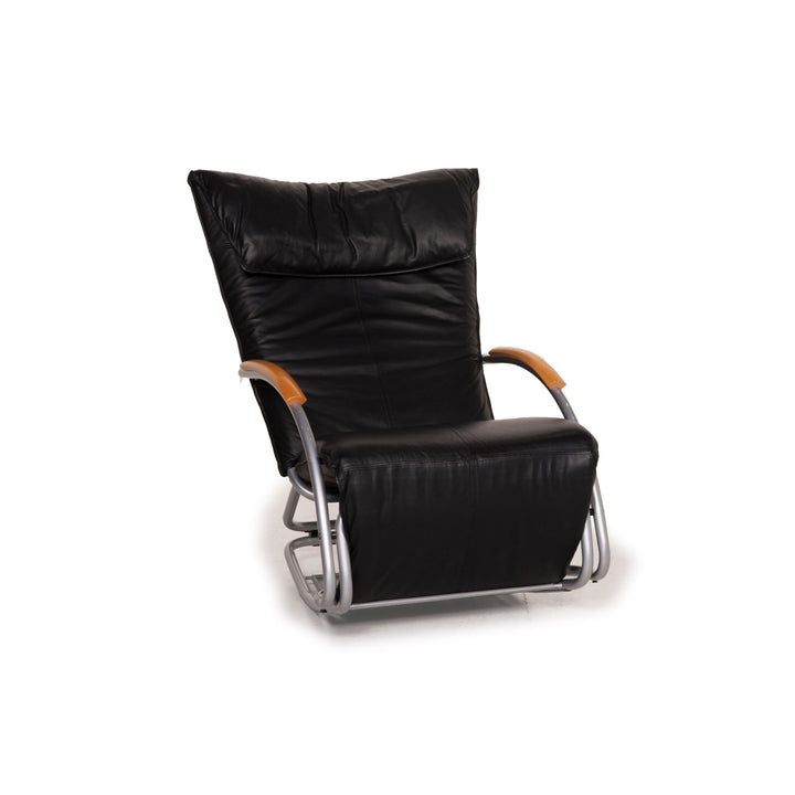 Bonaldo Swing Leather Armchair Black Rocking chair relax function lounger function