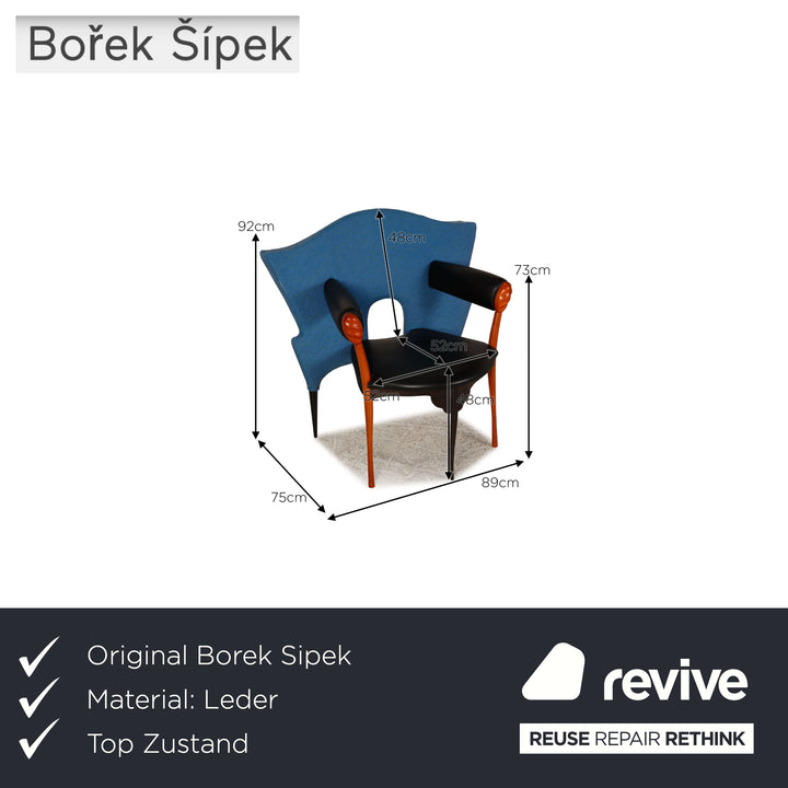 Borek Sipek Leder Stoff Sessel Blau Stuhl Armchair