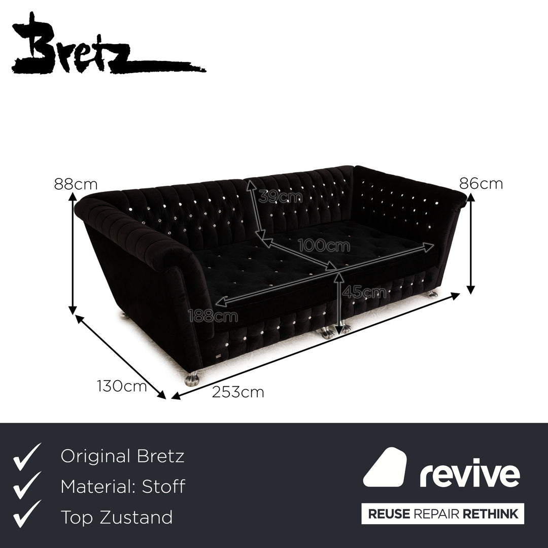 Bretz Chelsea Stoff Dreisitzer Schwarz Sofa Couch