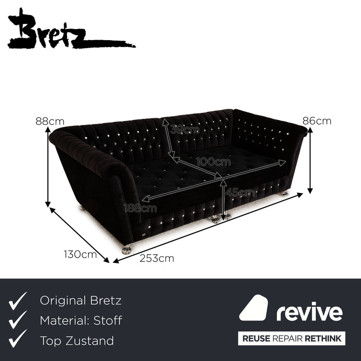 Bretz Chelsea Stoff Dreisitzer Schwarz Sofa Couch