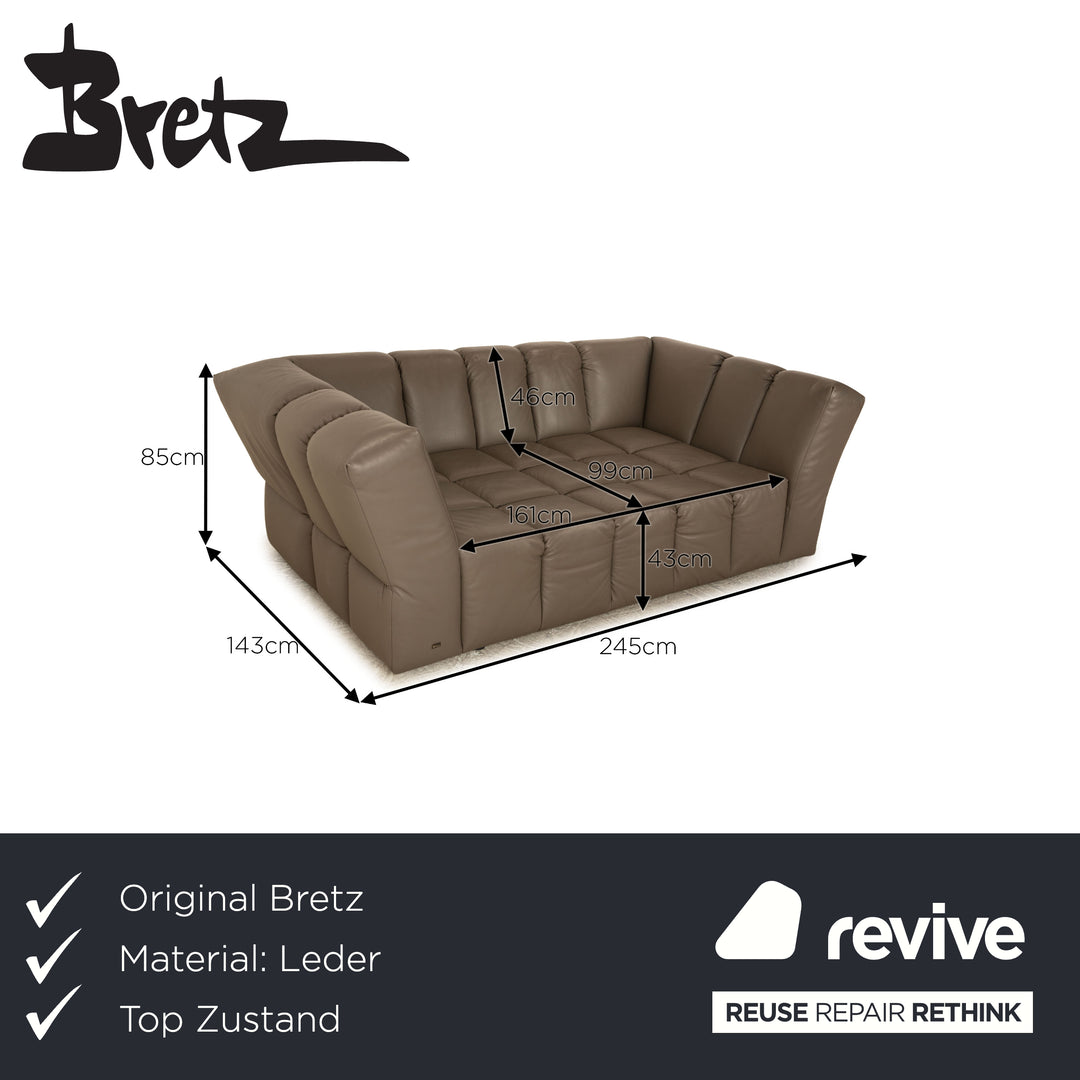 Bretz Chocolat Leather Three Seater Brown Gray