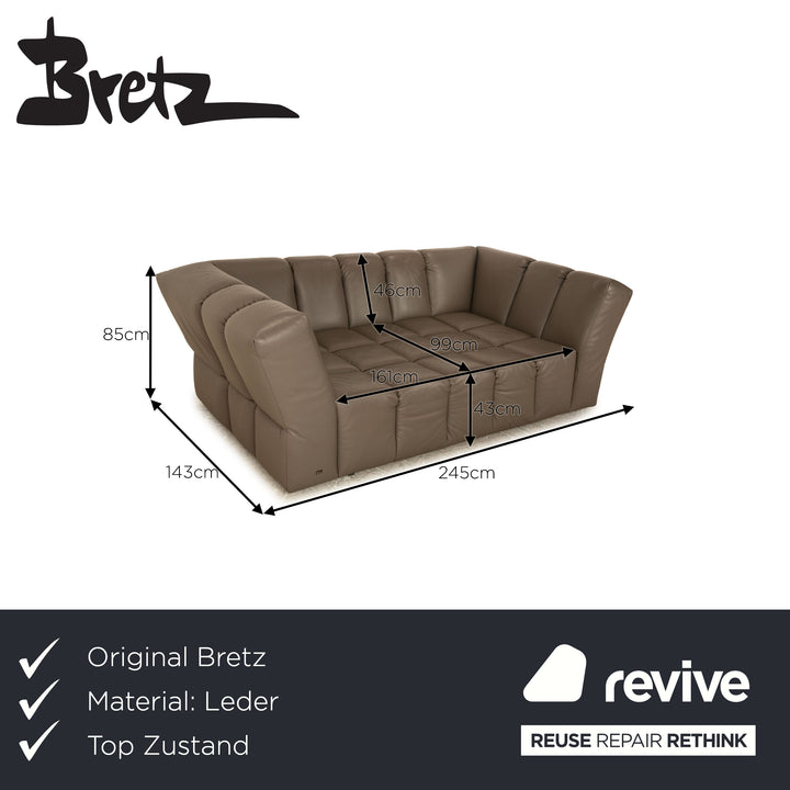 Bretz Chocolat Leather Three Seater Brown Gray