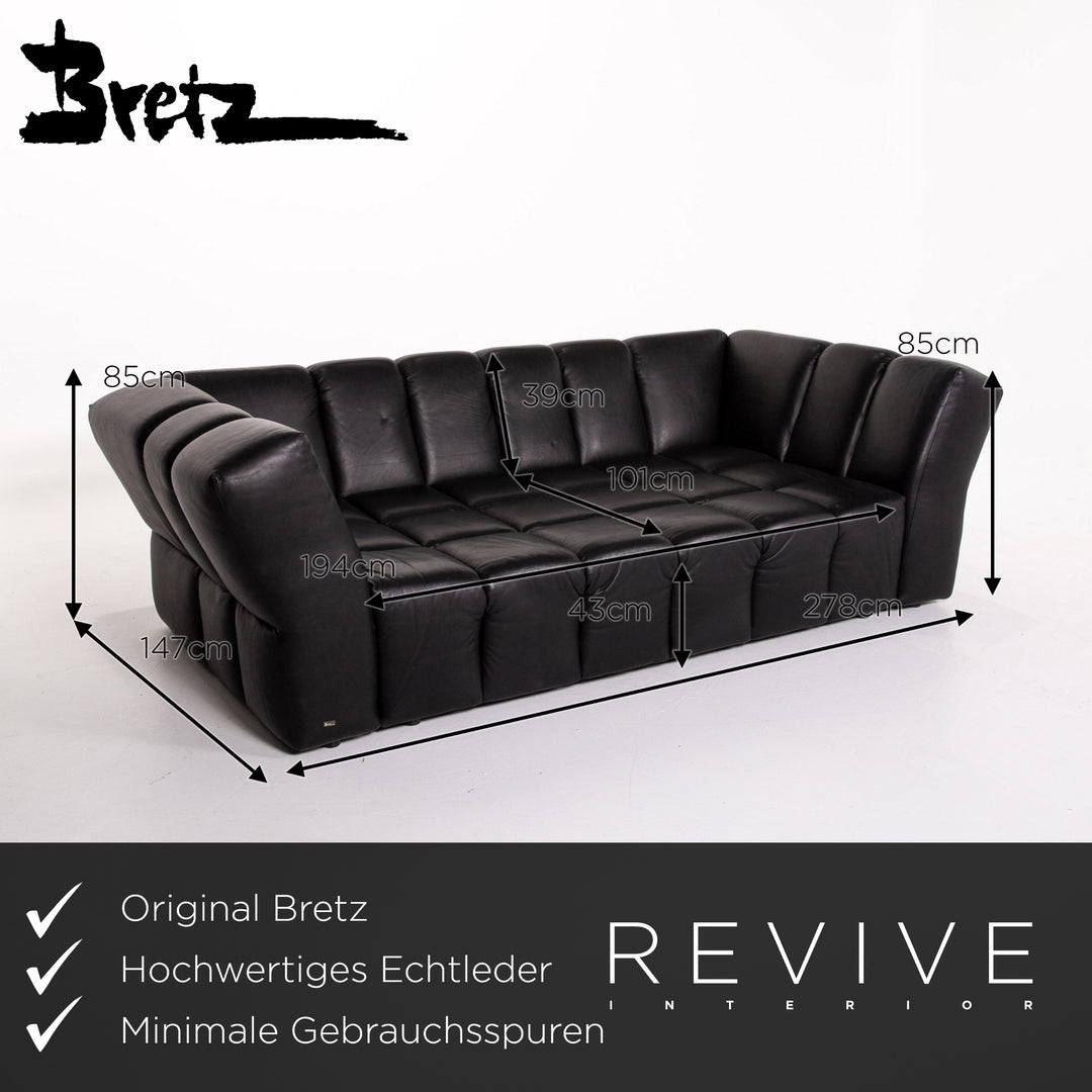 Bretz Chocolat Leather Sofa Black Four Seater Couch #13494