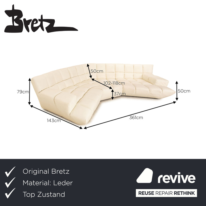 Bretz Cloud 7 Leather Corner Sofa Cream White Sofa Couch