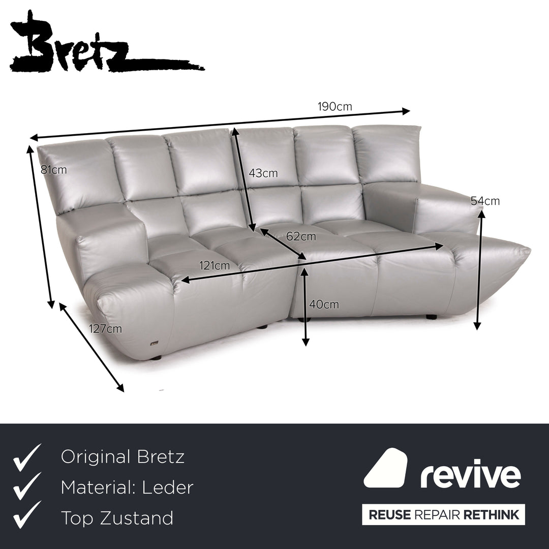 Bretz Cloud 7 Leather Sofa Silver