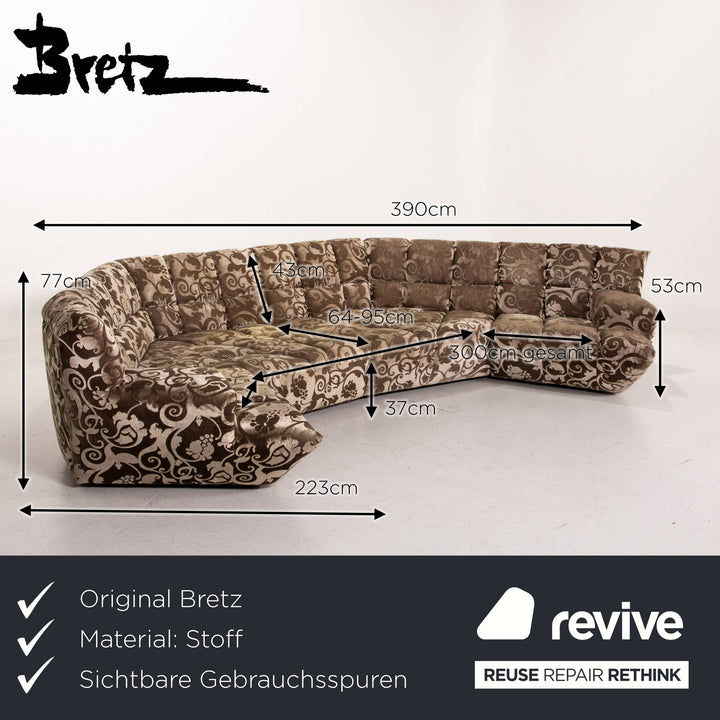 Bretz Cloud 7 Samt Stoff Ecksofa Beige Gemustert Sofa Couch #15420