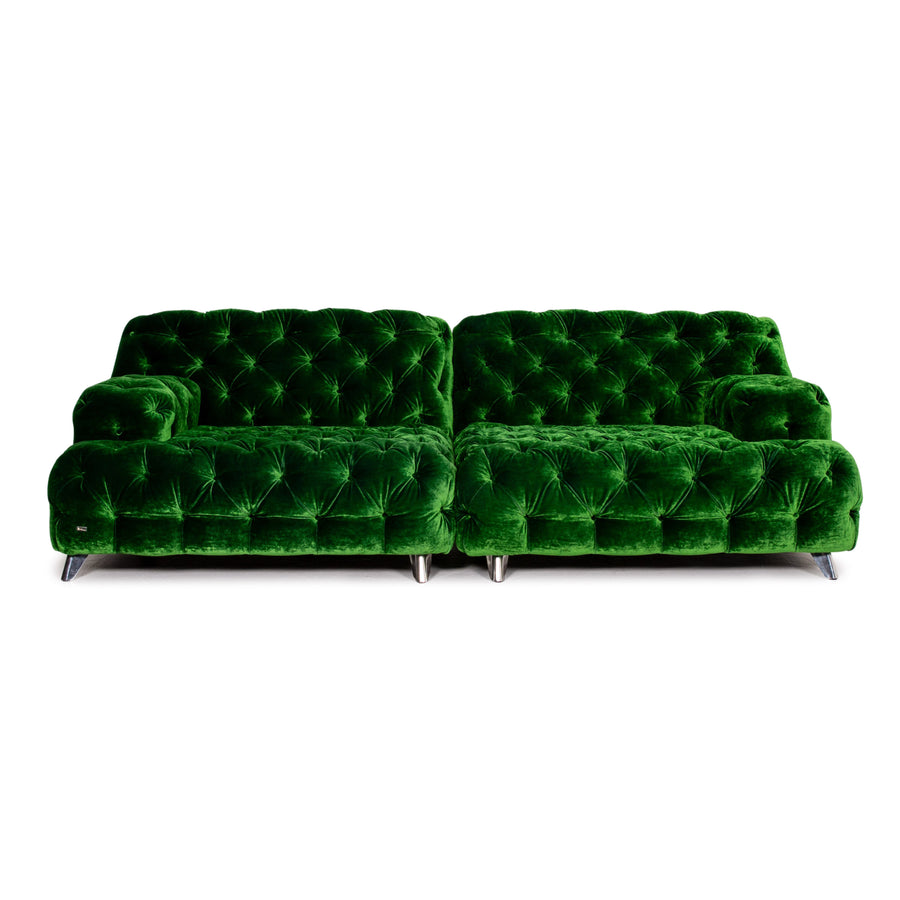 Bretz Cocoa Island Velvet Fabric Sofa Green Four Seater Couch #14155