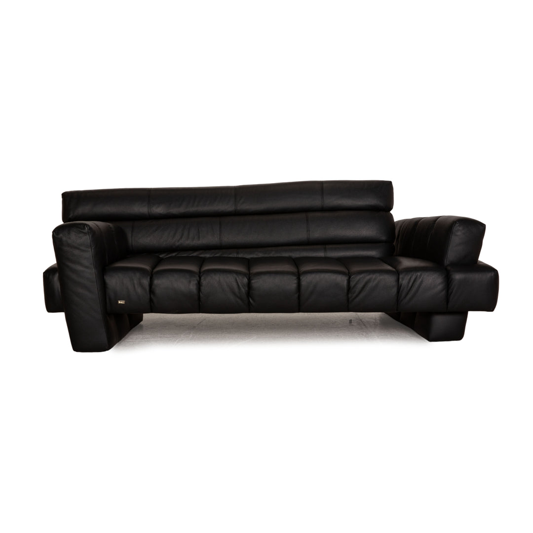 Bretz Confucius Leather Sofa Black Three Seater Couch