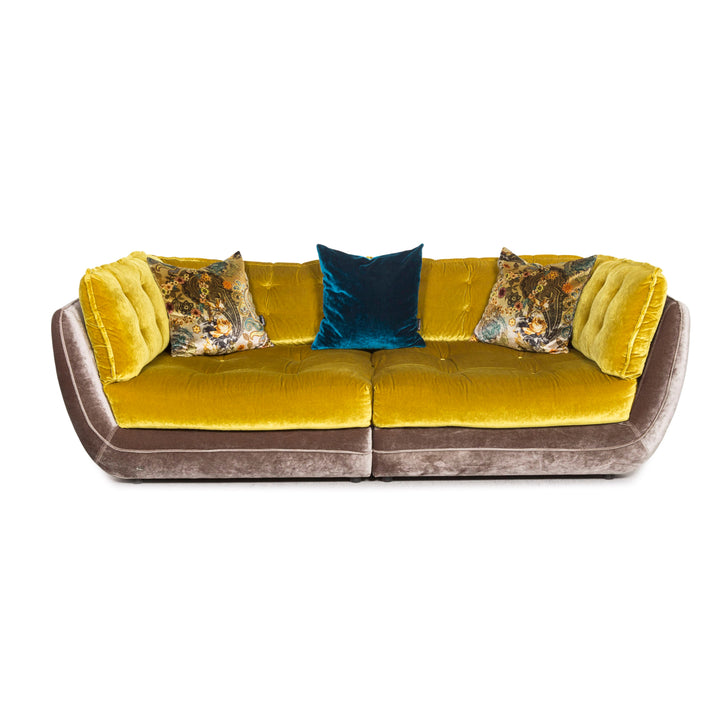 Bretz Cupcake Fabric Sofa Yellow Brown Four Seater Couch #13179