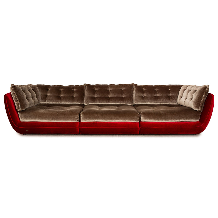 Bretz Cupcake Fabric Four Seater Silver Red Sofa Couch