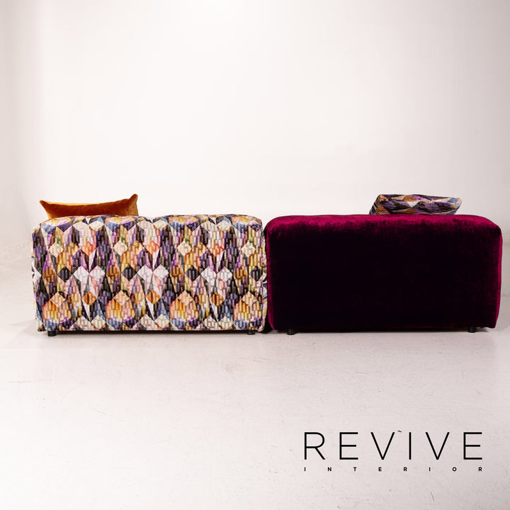 Bretz Drop City Velvet Fabric Corner Sofa Orange Purple Patterned Modular Sofa Couch