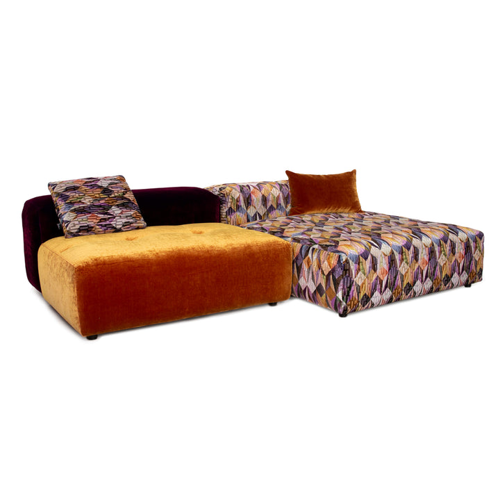 Bretz Drop City Velvet Fabric Corner Sofa Orange Purple Patterned Modular Sofa Couch