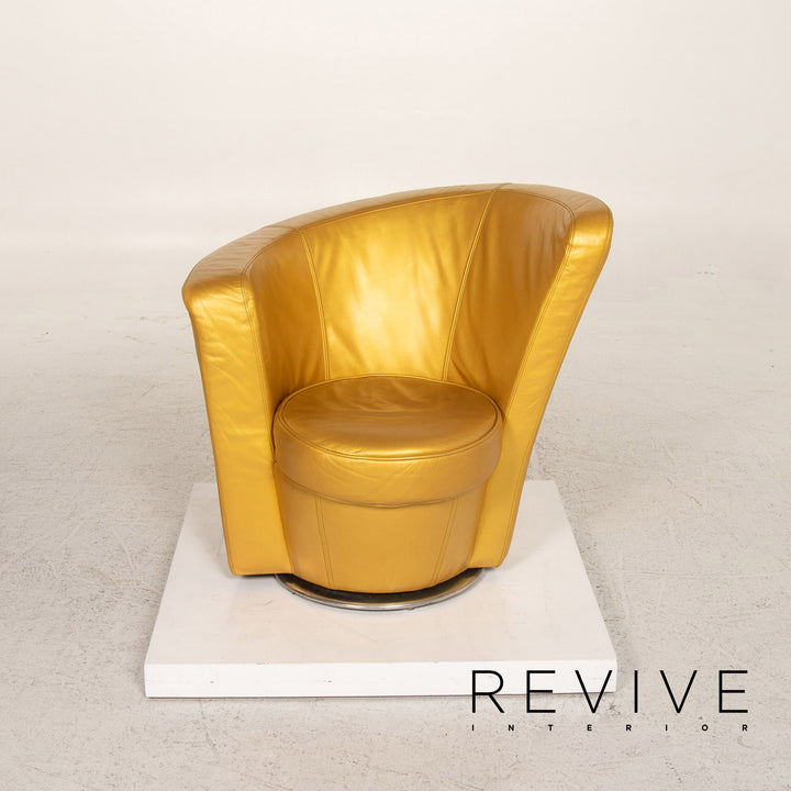 Bretz EVES ISLAND leather armchair set gold 2x armchair 1x stool swivel #13551