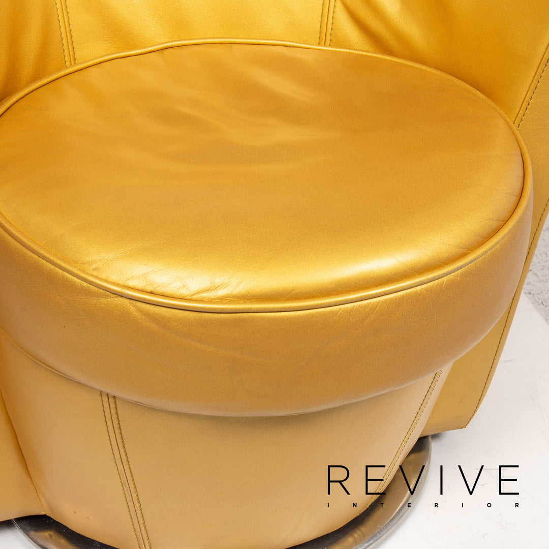Bretz EVES ISLAND leather armchair set gold 2x armchair 1x stool swivel #13551