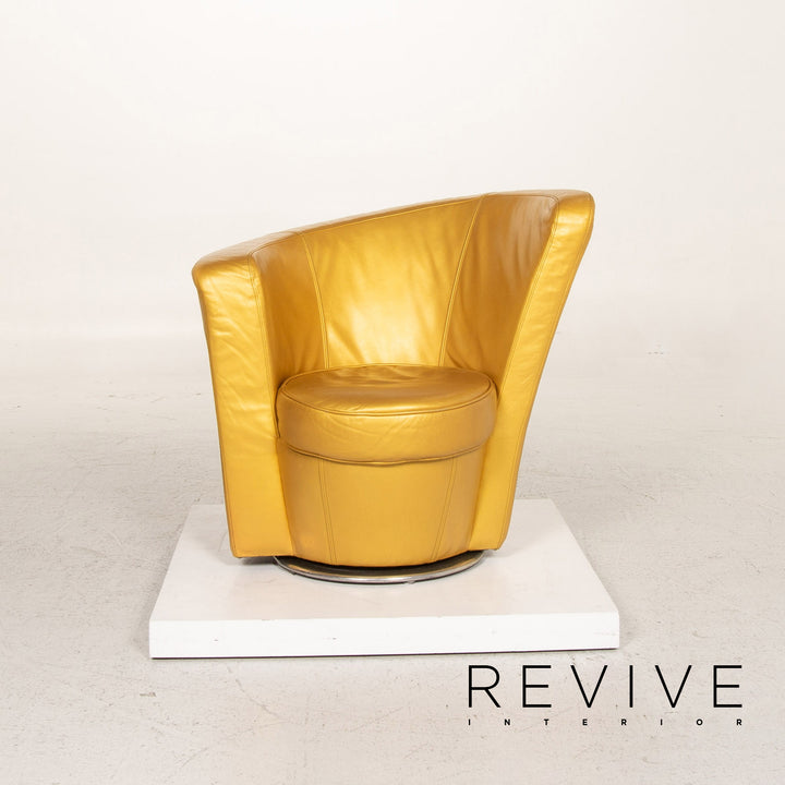 Bretz EVES ISLAND leather armchair set gold 2x armchair 1x stool swivel #13551