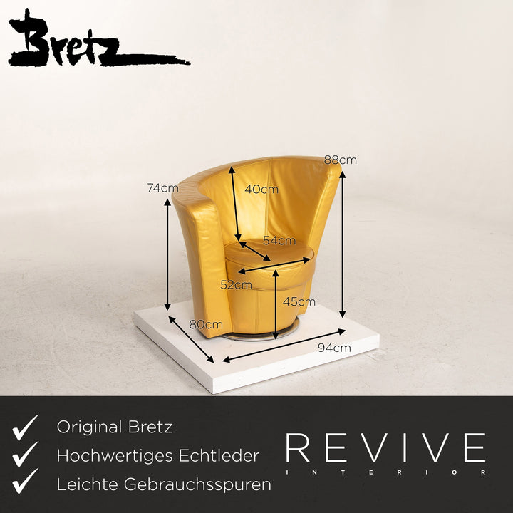 Bretz EVES ISLAND leather armchair set gold 2x armchair 1x stool swivel #13551