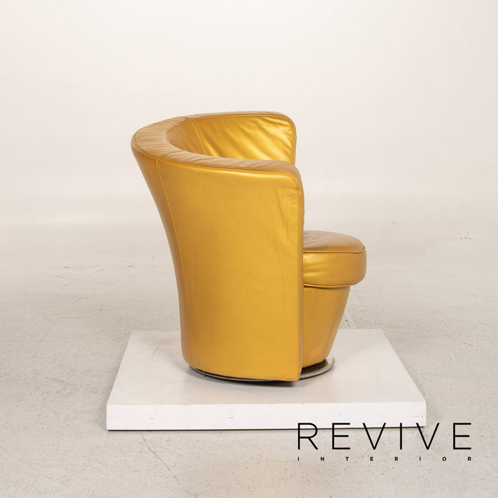 Bretz EVES ISLAND leather armchair set gold 2x armchair 1x stool swivel #13551