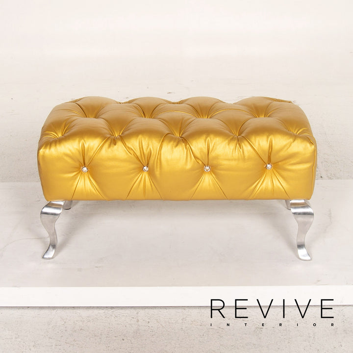 Bretz EVES ISLAND leather armchair set gold 2x armchair 1x stool swivel #13551