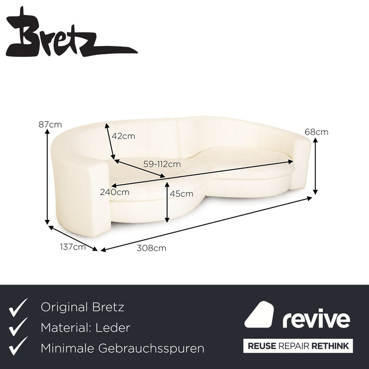 Bretz Eves Island Leather Four Seater Cream Sofa Couch