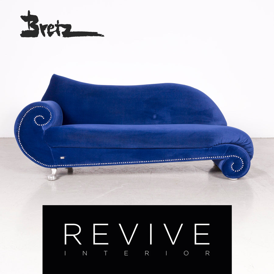 Bretz Gaudi designer fabric sofa blue three-seater couch #7723