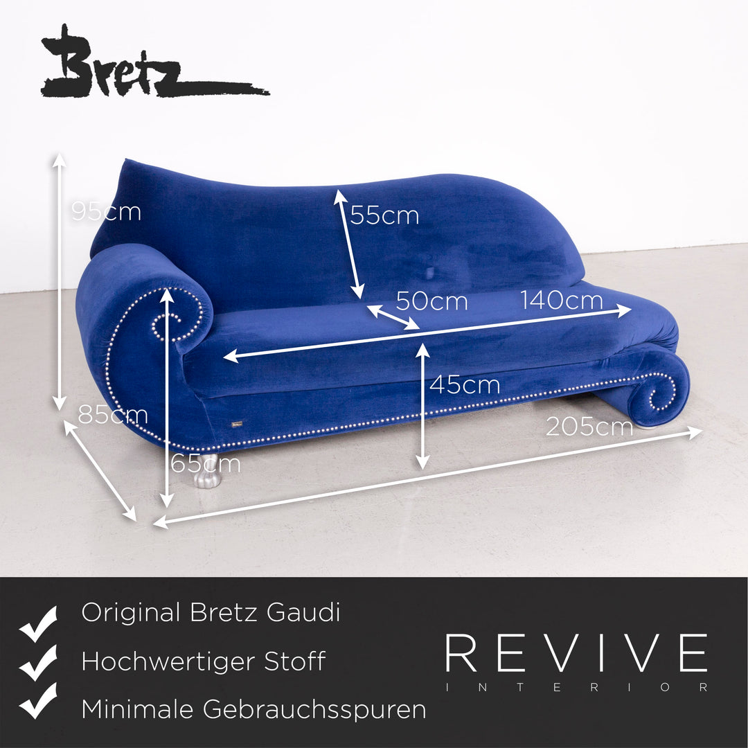 Bretz Gaudi designer fabric sofa blue three-seater couch #7723