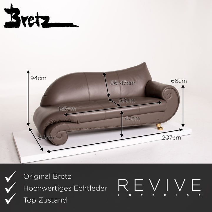 Bretz Gaudi Leder Sofa Graubraun Braun Dreisitzer Couch Vergoldet #14066