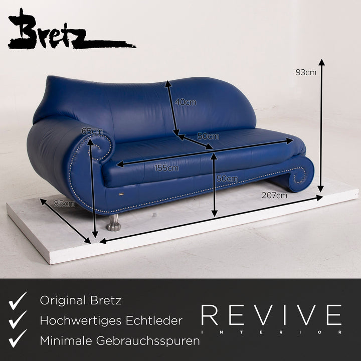 Bretz Gaudi Leder Sofa Blau Dreisitzer #15366