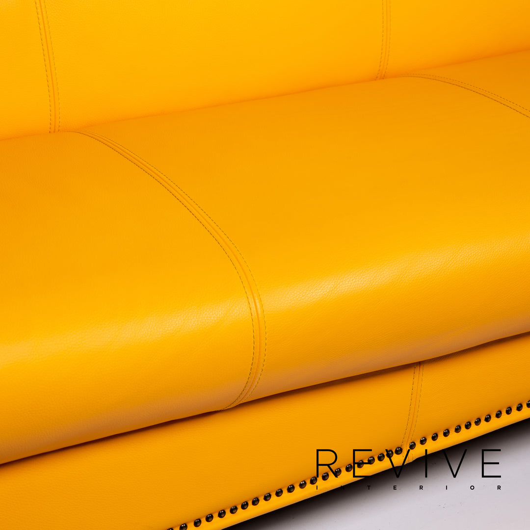 Bretz Gaudi Leder Sofa Gelb Dreisitzer Couch Vergoldet #14065