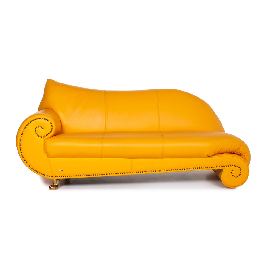 Bretz Gaudi Leather Sofa Yellow Three Seater Couch Gold Plated #14065