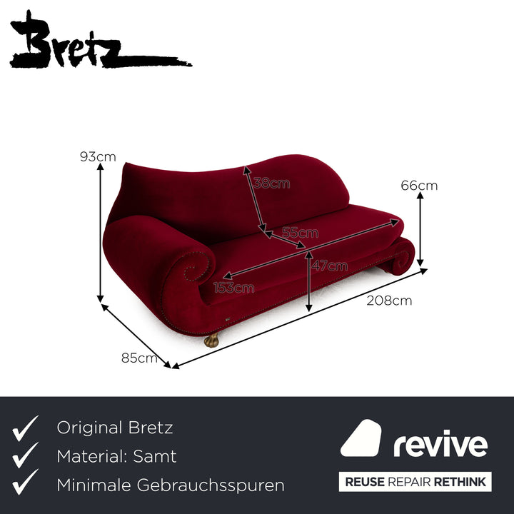 Bretz Gaudi Velvet Three Seater Red Sofa Couch