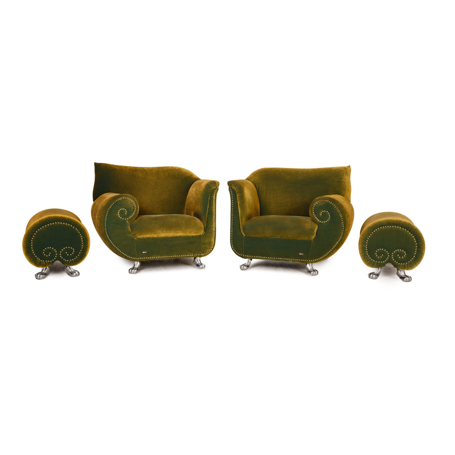 Bretz Gaudi velvet armchair set green 2x armchair 2x stool