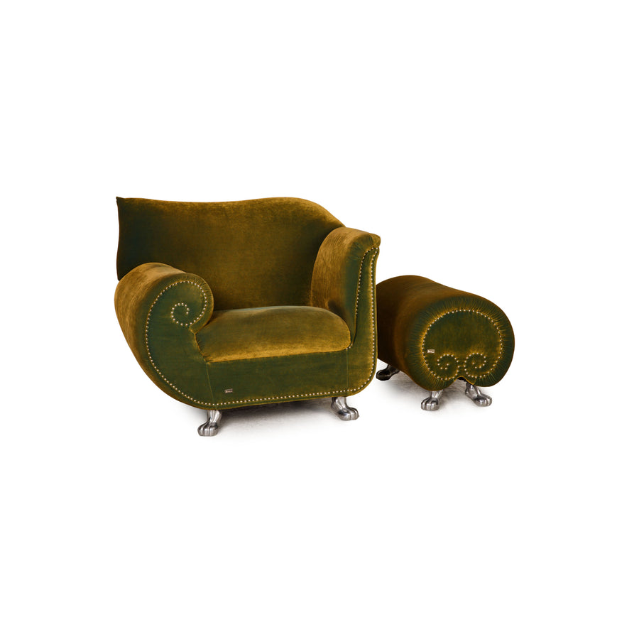 Bretz Gaudi velvet armchair set Green armchair stool