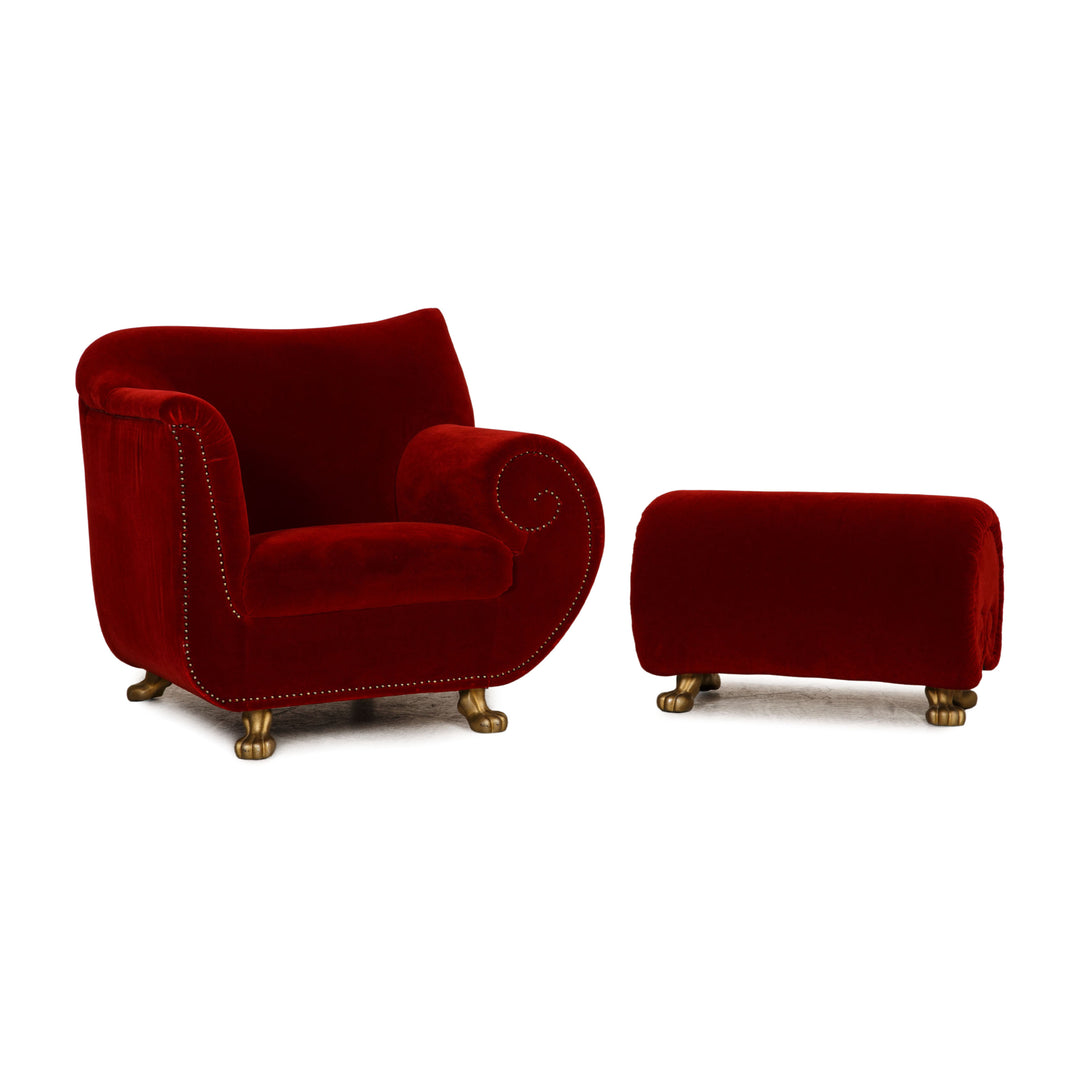 Bretz Gaudi Velvet Armchair Set Red Stool