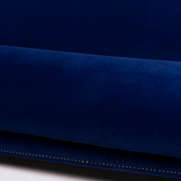 Bretz Gaudi Samt Sofa Garnitur Blau Zweisitzer Hocker #11929