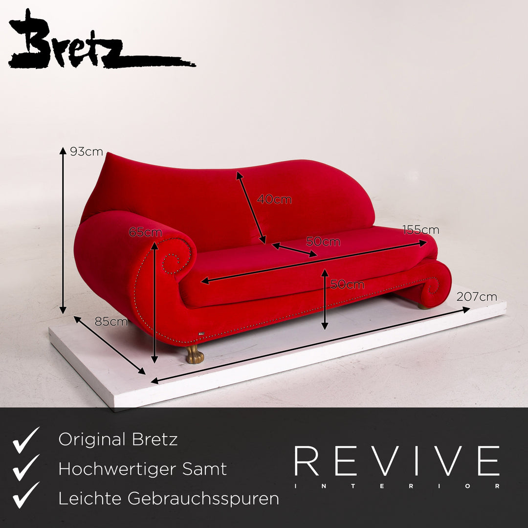 Bretz Gaudi Velvet Sofa Red Three Seater Couch #14978