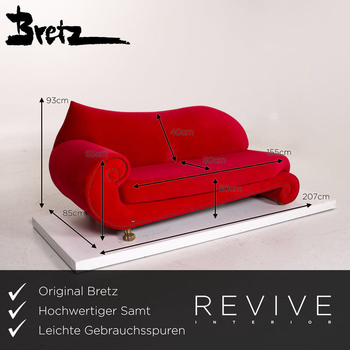 Bretz Gaudi Velvet Sofa Red Three Seater Couch #14978