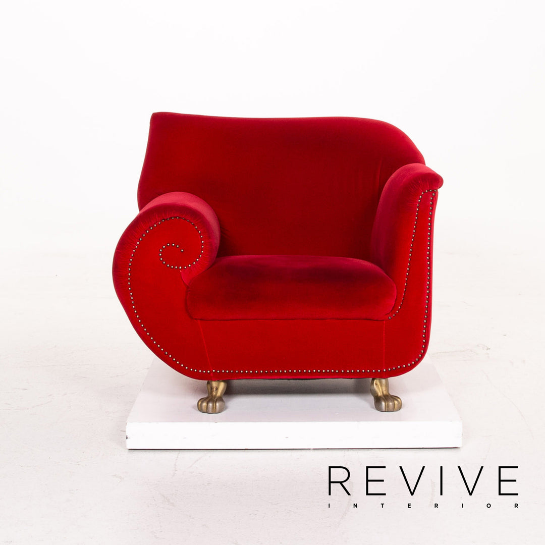 Ensemble de fauteuils en tissu velours Bretz Gaudi rouge 1x fauteuil 1x tabouret #15520