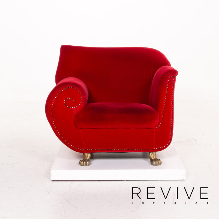 Ensemble de fauteuils en tissu velours Bretz Gaudi rouge 1x fauteuil 1x tabouret #15520